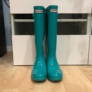 Tall Glossy Blue/Turquoise Hunter Boots EU39 | US8